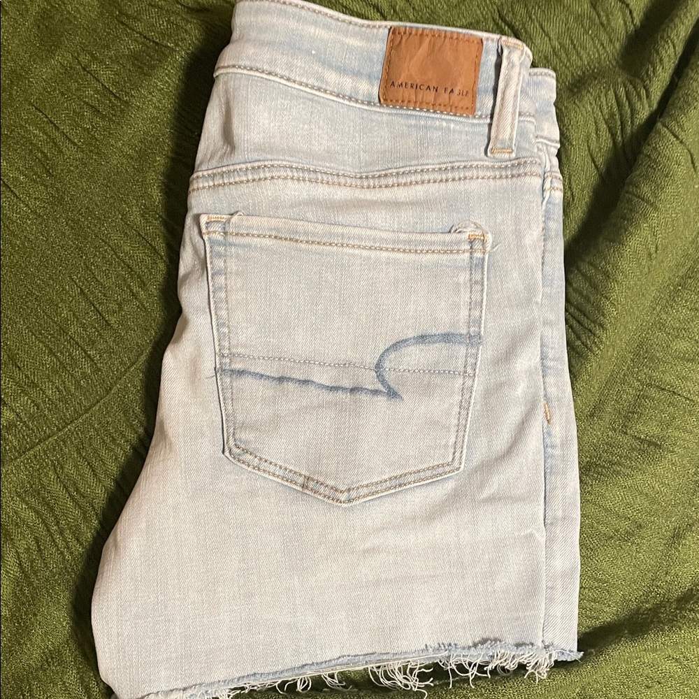 Light Blue Frayed Hem Denim Shorts